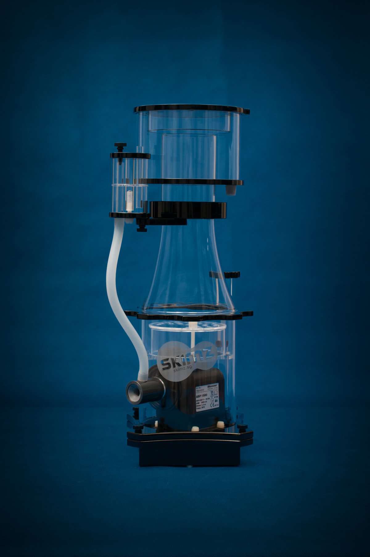 Skimmer de proteínas (espumador) para acuario marino con cámara de reacción y vaso colector